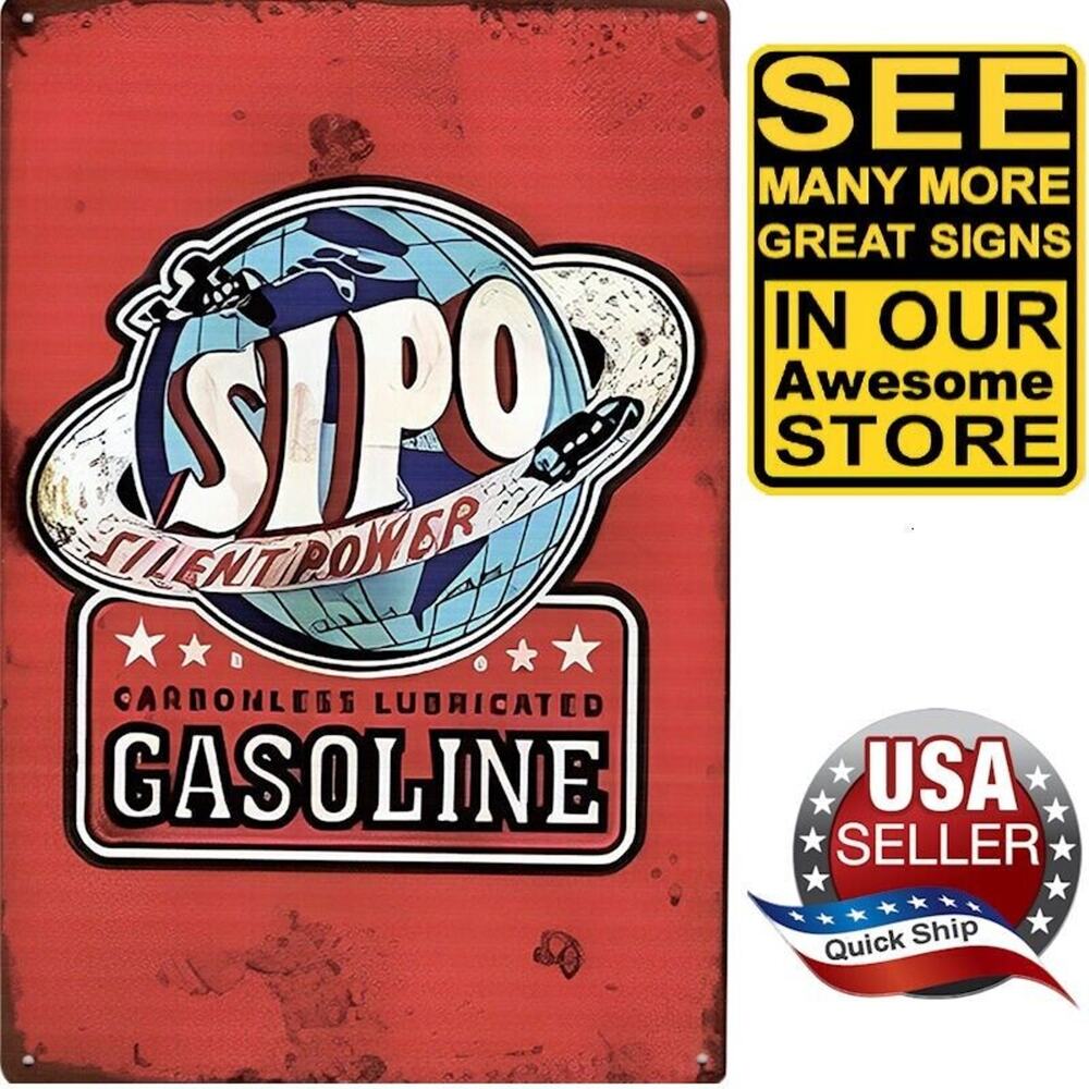 Metal Tin Petroliana Sign • SIPO Silent Power Carbonless Lubricated Gasoline